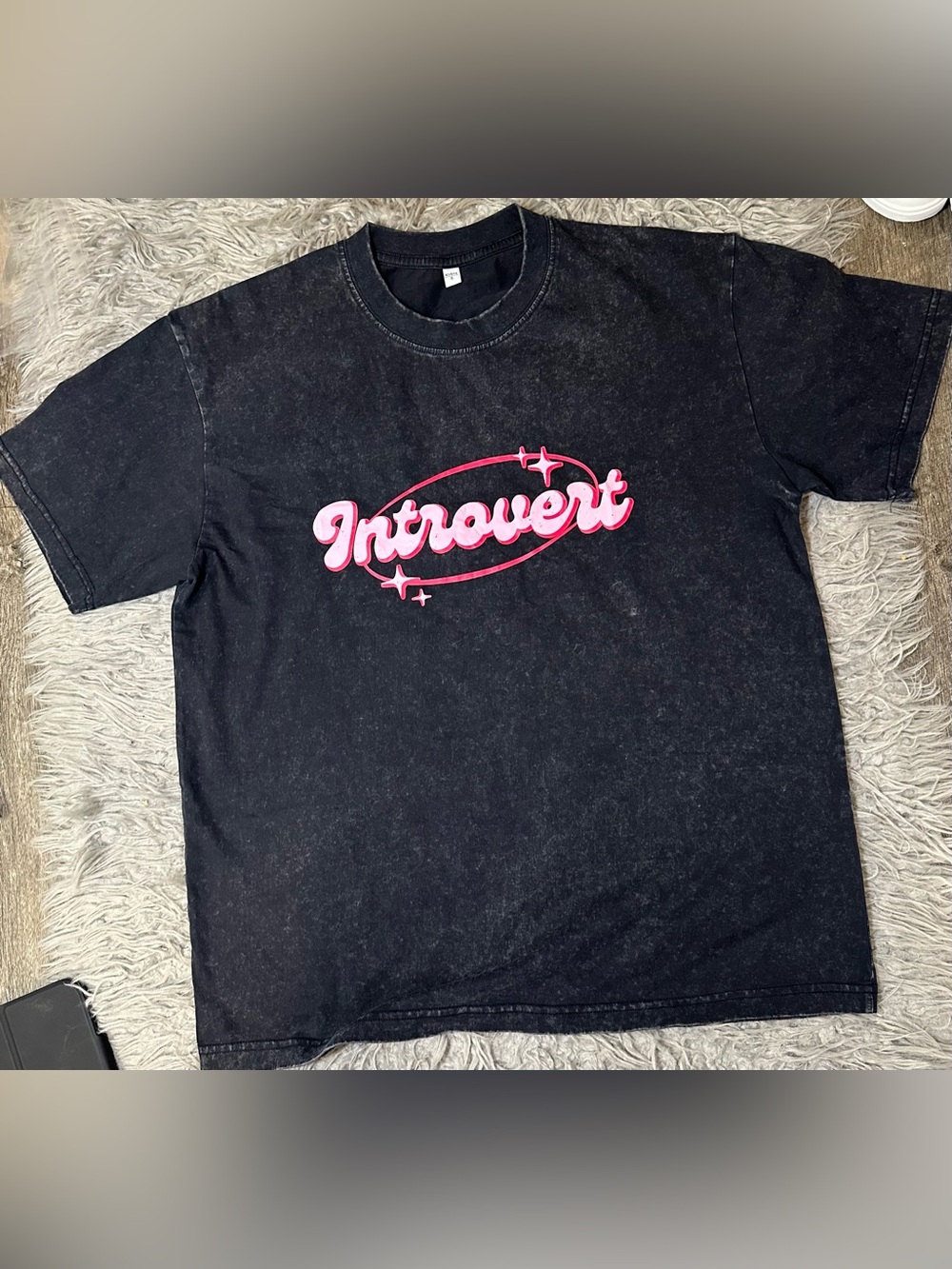 Introvert Graphic Tee - Black with Pink Script